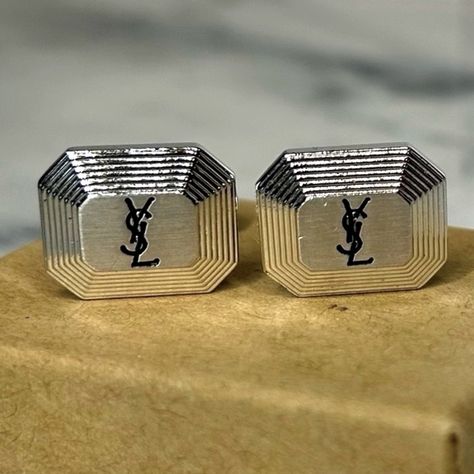 Vintage Ysl Yves Saint Laurent Cuff Links - Silver Plated. Any Set Of Ysl Cufflinks Look So Stunning With A Dark Suit. Dark Suit, Saint Laurent Accessories, Vintage Ysl, Silver Cufflinks, Cufflinks Men, Accessories Vintage, Men Vintage, Cuff Links, Vintage Accessories