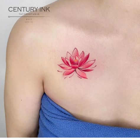 Red Lotus Tattoo, Lotus Flower Tattoo Meaning, Feather Tattoo Colour, Colour Tattoo For Women, Lotus Tattoo Design, Pisces Tattoos, Star Tattoo Designs, Small Girl Tattoos, Tasteful Tattoos