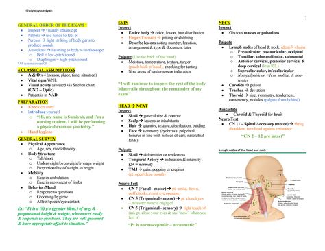 Head toe assessment papers for advanced assessment - GENERAL ORDER OF THE EXAM * Inspect → visually - Studocu Nursing School Organization, Lung Sounds, Breath Sounds, Nursing Assessment, Health Assessment, Nursing Process, Nasolabial Folds, Lecture Notes, Nose Shapes