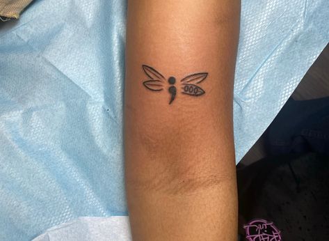 Semi-colon Tattoo Black Women, Semi-colon Tattoo Fine Line, Tattoo Ideas Female Semi Colon, Semi Colon Cross Tattoo Ideas, Hidden Semi-colon Tattoo Ideas, Butterfly Semi Colon, Semi-colon Butterfly Tattoo, Semi Colon Tattoo, Colon Tattoo