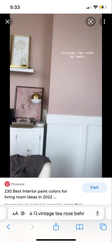 Tea Room Paint Behr, Mauve Pink Paint Colors Behr, Vintage Tea Rose Paint Behr Living Room, Rosy Pink Paint Color, Tea Room Paint Color, Pink Walls White Furniture Bedroom, Bm Meadow Pink, Behr Dusty Rose Paint Colors, Makeup Room Paint Colors