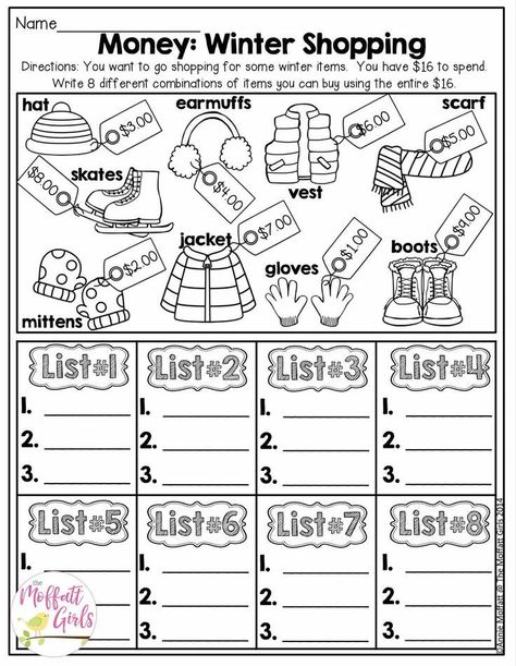 Money Math Worksheets, January Math, Teaching Money, Money Math, Money Worksheets, Winter Shopping, Math Words, Kids Math Worksheets, Homeschool Learning