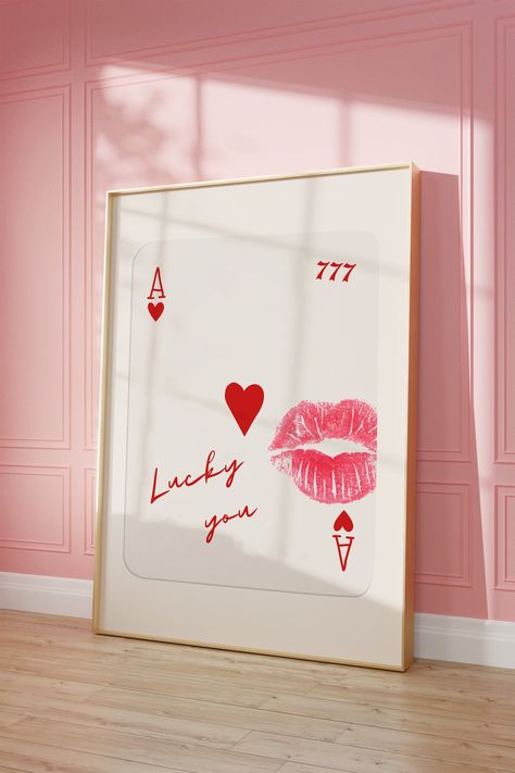 Lucky You Wall Art, 7 Of Hearts Playing Card, Hallway Stairs And Landing, Playing Card Poster, Wall Art Y2k, Y2k Decor, Red Wall Decor, Dorm Room Posters, Art Y2k