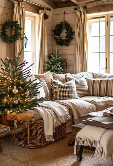 Looking to infuse your home with the charm of French country decor this Christmas? Discover 21 inspiring ideas that feature classic stripes and checks in textiles, perfect for creating a cozy and festive atmosphere. From elegant table settings to rustic ornaments, these decor ideas will transform your space into a winter wonderland. Whether you prefer a subtle touch of tradition or bold patterns, there's something here for every style. Click to explore these enchanting Christmas decor ideas and bring the spirit of France to your holiday celebrations! Country Cottage Christmas Decor, Country Christmas Decor Ideas, Cottage Christmas Decor, Country Cottage Christmas, French Country Christmas Decor, Country Christmas Decor, Christmas Decor Rustic, French Country Christmas, Greenery Centerpiece