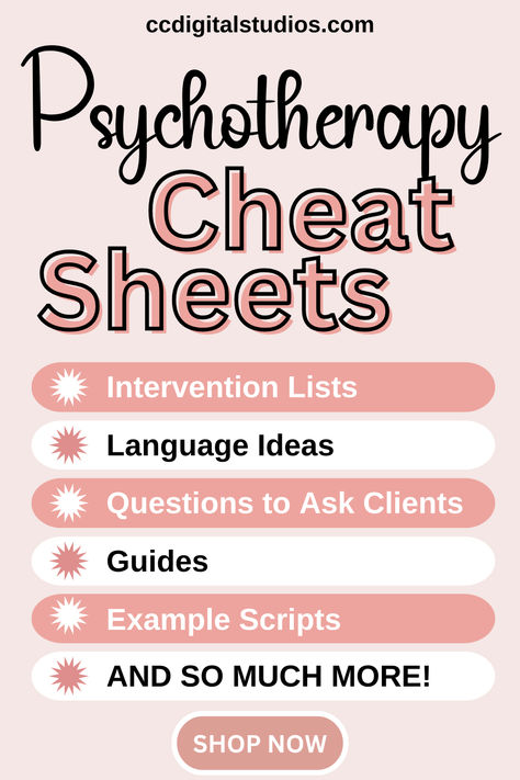 The ultimate treasure trove of therapy cheat sheets! Elevate your counseling sessions with comprehensive intervention lists, language ideas, client questions, guides, example scripts, and more. Transform your therapist office into a hub of clinical excellence. Explore essential therapy tools and counseling resources now. #TherapyCheatSheets #CounselingResources #SchoolCounseling #TherapyTools #TherapistOffice #ClinicalTools #TherapyResources #socialwork #mentalhealth #cheatsheet #therapist Counseling Theories Cheat Sheet, Therapy Printables, Therapist Tools, Crisis Response, Counseling Corner, Learning Theories, Coaching Career, Counselling Tools, Therapy Questions