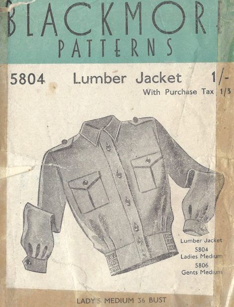 1940s-WW2-Vintage-Sewing-Pattern-B36-LUMBER-JACKET-LADIES-1361-261680837135 Fashion 60s, Sewing Vintage, Patron Vintage, Retro Sewing Patterns, Fashion 1940s, Fashion 90s, Vintage Dress Patterns, Pattern Sewing, Bean Bags