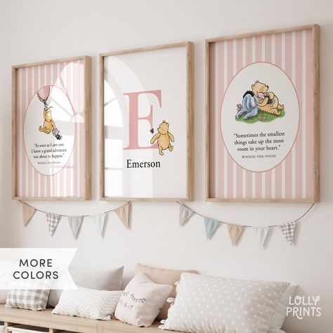 Personalized Classic Winnie-The-Pooh Wall Art Set of 3, Custom Name Nursery Wall Decor, Winnie-The-Pooh Quotes, Decorative Name Sign Gift Winnie The Pooh And Friends Nursery, Winnie The Pooh Nursery Sign, Winnie The Pooh Nursery Name Sign, Winnie The Pooh Nursery Decor, Vintage Disney Nursery, Vintage Winnie The Pooh Nursery Pottery Barn Kids, Classic Pooh Nursery Artwork, Baby Wise, Baby Nursery Wall Decor