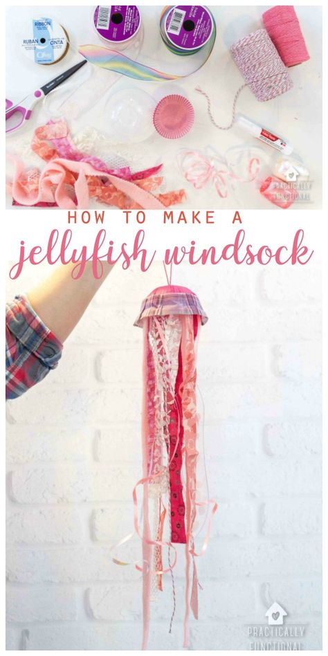 Jellyfish Windsock, Diy Jellyfish, Jellyfish Illustration, Jellyfish Decorations, Jellyfish Craft, Recycled Crafts Kids, Crafts For Teens To Make, Backyard Designs, Diy Craft Tutorials