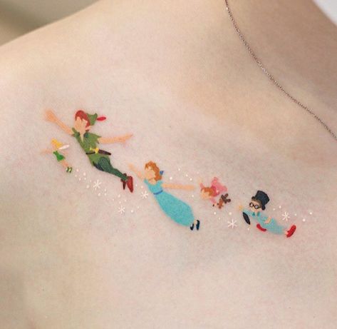 Peter Pan Tattoo, Peter Pan Art, Friends Tattoo, Uv Tattoo, M Tattoos, Tatuaje A Color, Disney Tattoos, Nature Tattoos, Little Tattoos