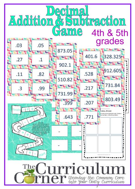 Adding and subtracting decimals game for 4th & 5th grades FREE from The Curriculum Corner Games With Cards, Decimal Games, Adding And Subtracting Decimals, Printable Math Games, Subtracting Decimals, Fifth Grade Math, Math Groups, Fourth Grade Math, Math Strategies