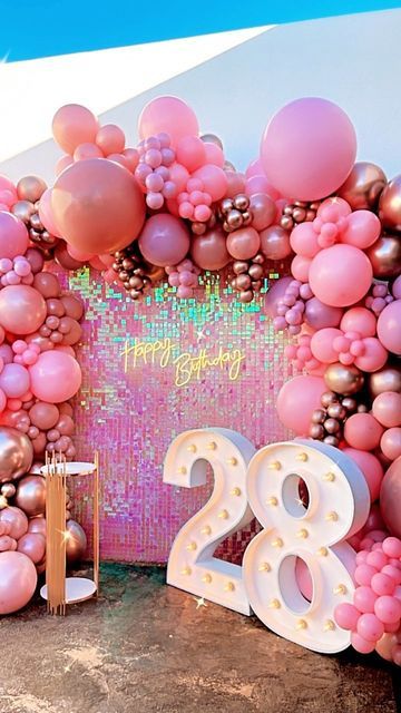 28 Birthday Decorations, 28th Birthday Ideas, 28th Birthday Cake, Pink Birthday Theme, Marquee Numbers, 21st Birthday Balloons, 30th Birthday Balloons, Happy 28th Birthday, Sweet 16 Party Decorations