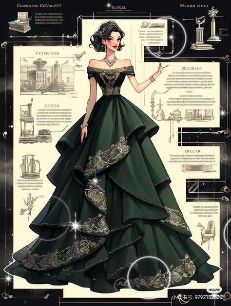 Green Dress Aesthetic Royal, Dark Green Princess Dress, Green Royal Dress, Dark Green Gown, Victorian Dress Gown, Era Victoria, Vestidos Anime, Dreamy Gowns, Pretty Quinceanera Dresses