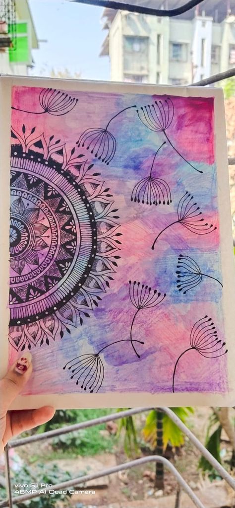 Watercolour Geometric Pattern, Scenery Mandala Art, Oil Pastel Mandala Art, Mandala Artwork Colourful, Mandala Art With Colourful Background, Brush Pen Mandala Art, Watercolour Mandala Art, Mandala Scenery, Mandela Art Easy