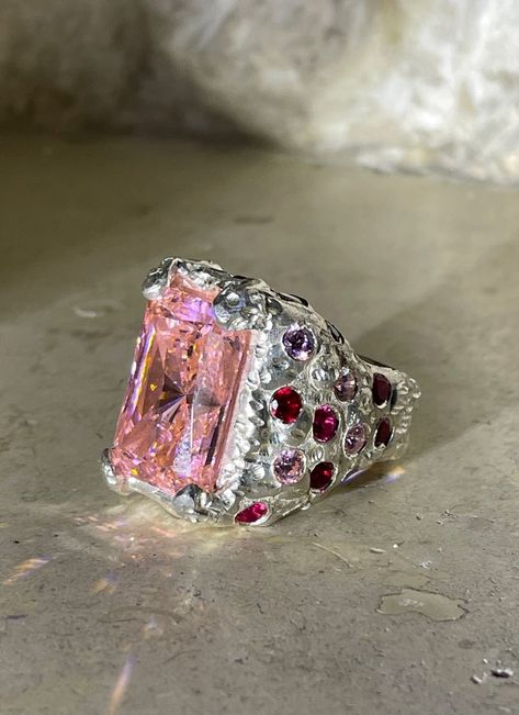 Pink Silver Ring, Rings No Stone, Ring With Pink Stone, Pink Stone Ring, Pink Diamonds Engagement, Earrings Cross, Pink Stone Rings, Clear Heart, Pink Stones