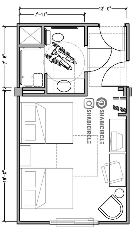 Hotel Room Plan, Hotel Room Design Plan, Hotel Bedroom Design, Accessible Bathroom Design, Hotel Floor Plan, Hotel Floor, Bathroom Dimensions, Hotel Plan, Hotel Concept