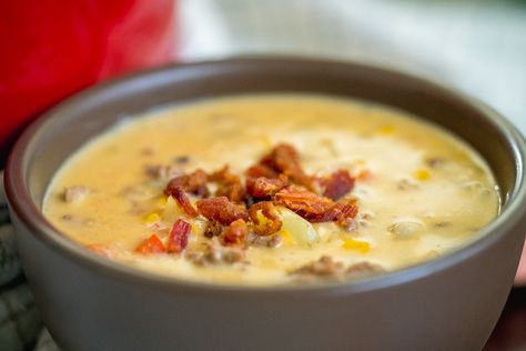 Cheesy Cowboy Soup, Oh Snap Macros, Soup Photography, Cowboy Soup, 12 Tomatoes, Soup And Stew, Oh Snap, Soup And Sandwich, Bacon Bits