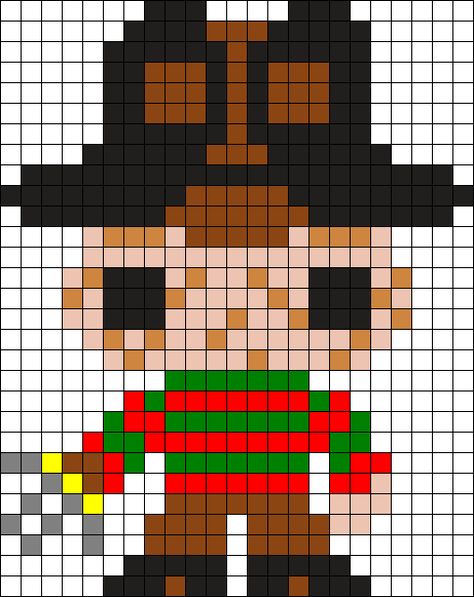 Freddy Krueger Perler Perler Bead Pattern / Bead Sprite Freddy Krueger Pixel Art, Chucky Perler Beads, Horror Perler Bead Patterns, Freddy Krueger Perler Beads, Michael Myers Perler Beads, Perler Bead Patterns Horror, Leatherface Perler Beads, Horror Bead Pattern, Horror Pixel Art