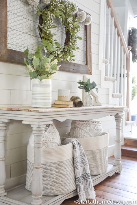 Rustic Entryway Table, Coffee Table With Chairs, Rustic Entryway, Home On A Budget, Entry Decor, Farmhouse Inspiration, Pretty Room, Floral Throw Pillows, Entry Way