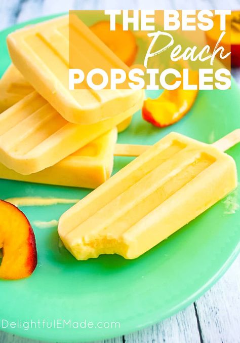 The BEST Peach Popsicles | EASY 3-Ingredient Peach Pops Peach Ice Pops, Yogurt Popsicle Recipes, Peach Frozen Yogurt, Strawberry Kiwi Smoothie, Gourmet Popsicles, Frozen Yogurt Pops, Peach Popsicles, Frozen Yogurt Popsicles, Healthy Popsicle Recipes