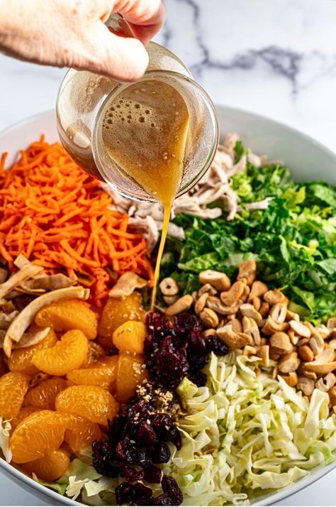 Quick & Easy Chinese Chicken Salad – Tastilly Orange Chicken Salad Recipe, Asian Mandarin Salad, Orange Salad Dressing Recipes, Asian Mandarin Orange Salad, Sesame Ginger Chicken Salad, Orange Sesame Chicken Salad, Asian Salad With Mandarin Oranges, Easy Chinese Chicken Salad, Thanksgiving Snacks Appetizers