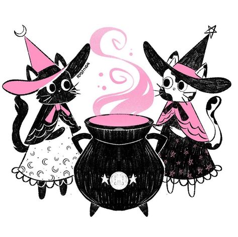 ilustrisa_ Witch Inktober, Witch Cats, Inktober 2023, Witch Drawing, Halloween Greeting Card, Witch Cat, Modern Witch, Halloween Illustration, Halloween Images