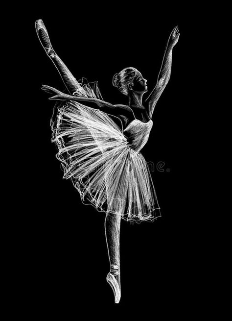 Drawing Ideas With Black Background, Fashion Illustration On Black Paper, Classic Dance Drawing, White On Black Illustration, Black Ballerina Drawing, Classical Dance Drawing Pencil Sketch, Painting Ideas On Black Background, White On Black Art Drawing, Canvas Paintings With Black Background