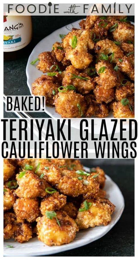 Sticky Cauliflower Wings, Cauliflower Wings Recipes Baked, Cauliflower Teriyaki, Teriyaki Veggies, Crispy Cauliflower Wings, Teriyaki Cauliflower, Baked Cauliflower Recipe, Vegan Cauliflower Recipes, Teriyaki Glaze