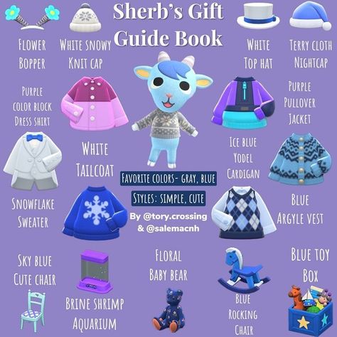 Sherb Gift Guide My Lovely Friend, Animal Crossing Funny, Animal Crossing Fan Art, Animal Crossing Memes, Animal Crossing Guide, Snowflake Sweater, Animal Crossing Characters, Animal Crossing Villagers, Animal Crossing Game