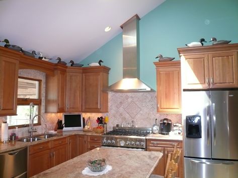 Range Hood Cathedral Ceiling, Electric Chimney, Colorado Kitchen, Maine Kitchen, Kitchen Hood Vent, Vaulted Ceiling Kitchen, Kitchen Vent Hood, Pitched Ceiling, Angled Ceiling