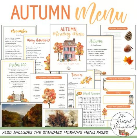 Morning Menu Homeschool, Homeschool Morning Basket, Calendar Inserts, Morning Basket, Blessed Assurance, Hundreds Chart, School Mom, Morning Pages, Fall Morning