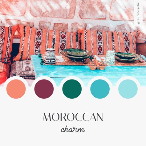 Brand Moodboard: Moroccan Charm - Laura Busche Moroccan Mood Board Design, Arabian Colour Palette, Morroco Color Palette, Marrakech Color Palette, Moroccan Colour Palette, Morocco Color Palette, Moroccan Branding, Moroccan Moodboard, Moroccan Colours