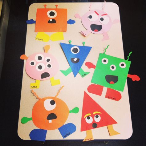 Cute kids craft ! Monsters Monster Preschool Art, Prek Monster Crafts, Shape Monster Craft, Shape Monster Bulletin Board, Juegos Halloween, Shape Monster, Monster Shapes, Babysitting Crafts, Shape Activities