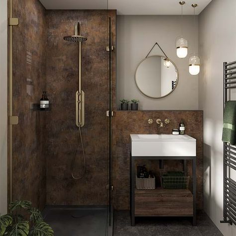 Bathroom Wall Board, Linda Barker, Bathroom Paneling, Bathroom Wall Panels, Shower Wall Panels, Industrial Bathroom, Room Deco, Up House, Bathroom Style