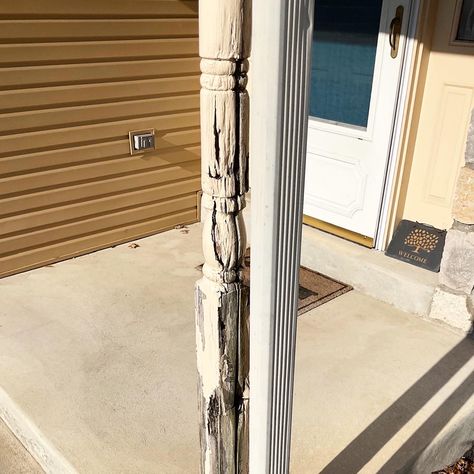 A rotted porch post is more than just an eyesore, it’s a safety issue that needs to fixed. If a porch post is rotted, it’s... The post Before & After: Rotted Porch Post appeared first on MyFixitUpLife. Porch Post Replacement, Replace Porch Posts, How To Replace Porch Posts, Front Porch Posts, Front Porch Columns, Porch Columns, Porch Posts, Diy Front Porch, Trim Styles