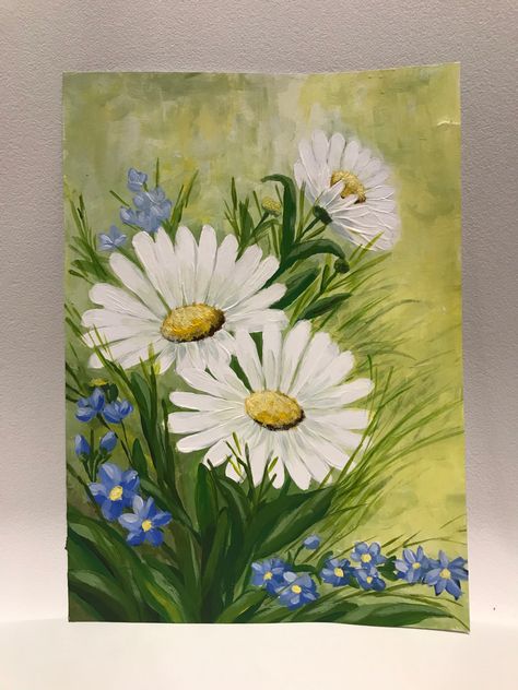 Daisy Paintings Acrylic, Daisy Painting Acrylic Easy, Paintings Of Daisies, Daisy Art Painting, Acrylic Painting Ideas Flowers, Simple Flower Painting Acrylics, Spring Acrylic Paintings, Daisy Acrylic Painting, Daisy Paintings