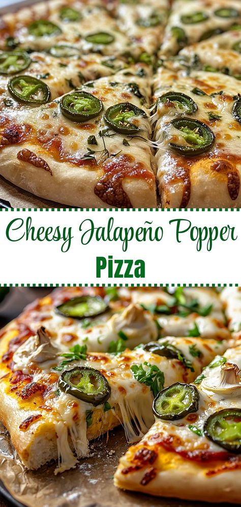 Cheesy Jalapeño Popper Pizza Pizza With Jalapenos, Jalapeno Popper Pizza Recipe, Pizza Inspired Recipes, Jalepeno Popper Pizza, Chicken Bell Pepper Recipes, Jalapeno Popper Pizza, Cheesy Appetizers, Stuffed Bell Peppers Chicken, Baked Pasta Dishes