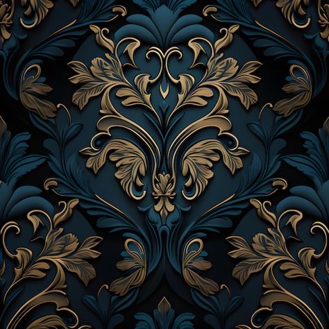 Royal Prints Pattern, Dark Blue And Gold Wallpaper, Reel Wallpaper, Gold Blue Wallpaper, Blue And Gold Aesthetic, Blue Gold Background, Damask Wallpaper Living Room, Gold Wallpaper Bedroom, Royal Insignia