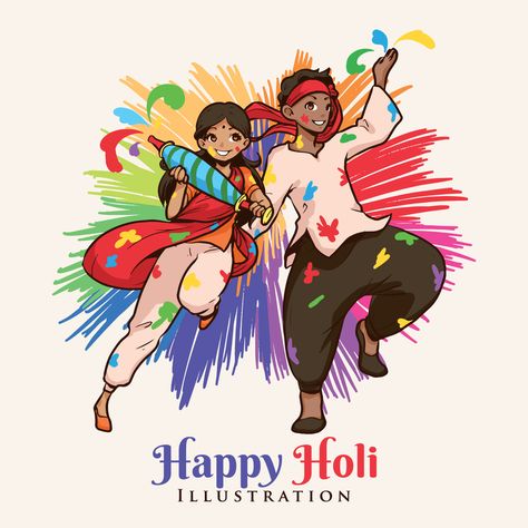 Happy Holi Illustration Holi Story, Holi Design, Happy Holi Gif, Holi Ideas, Holi Painting, Holi Gif, Happy Holi Wallpaper, Holi Drawing, Holi Background