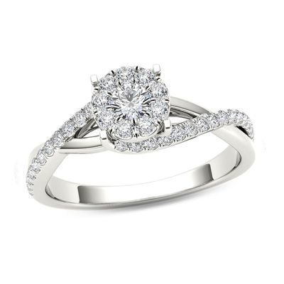 1/2+CT.+T.W.+Diamond+Bypass+Engagement+Ring+in+14K+White+Gold Vintage Princess Cut Engagement Rings, Halo Twist, Zales Engagement Rings, Twist Engagement Ring, Bypass Engagement Ring, Engagement Rings Twisted, Cute Engagement Rings, Future Engagement Rings, Minimalist Engagement Ring