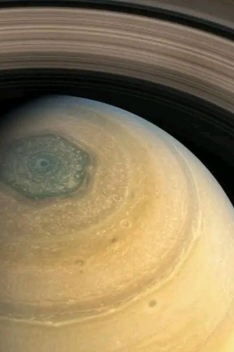 Just a reminder that there’s a perfect hexagon cloud formation over Saturn’s North Pole Sapphic Summer, Just A Reminder, North Pole, Astronomy