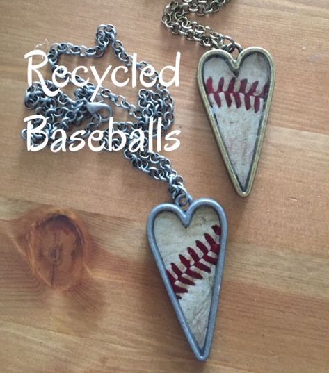 Recycled Baseballs Cooperstown Fundraising, Baseball Decorations, Baseball Diy, Jewelry Soldering, Softball Jewelry, Softball Necklace, Upcycle Art, Slumber Party Invitations, Sports Crafts