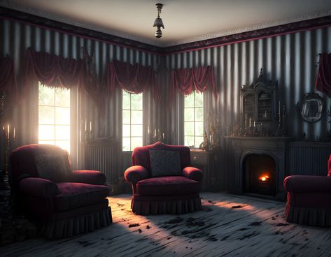 Dare to decorate with a horror movie-inspired living room, where dark decor creates a haunted house atmosphere. #HorrorMovieDecor #GothicLivingRoom #HauntedHouse #DarkInteriors #MysteryAndCharm Estate Living Room, Horror Movie Decor, Gothic Living Room, Dark Decor, A Haunted House, Dark Theme, Beautiful Rooms, Horror House, Gothic Horror