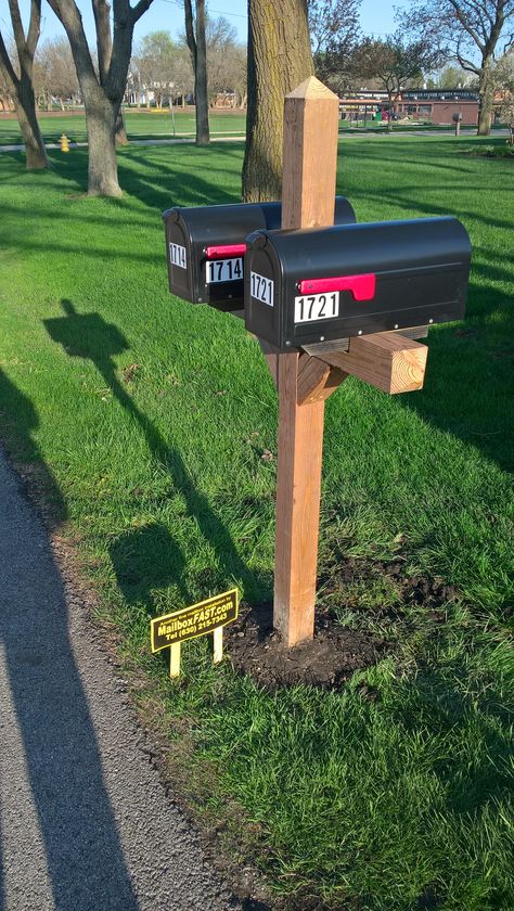 Double Mailbox Ideas, Double Mailbox Post Ideas, Mailbox Post Ideas, Double Mailbox, Double Mailbox Post, Modern Mailbox Diy, Mailbox Holder, Mailbox Diy, Mailbox And Post