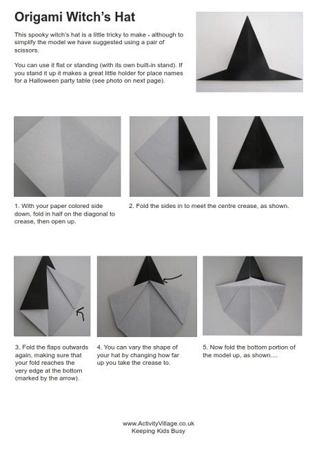 Origami witch's hat instructions Origami Witch Hat, Origami Witch, Halloween Oktoberfest, Origami Hat, Origami Halloween, Fun Things To Make, Halloween Origami, Origami Yoda, Origami Dragon