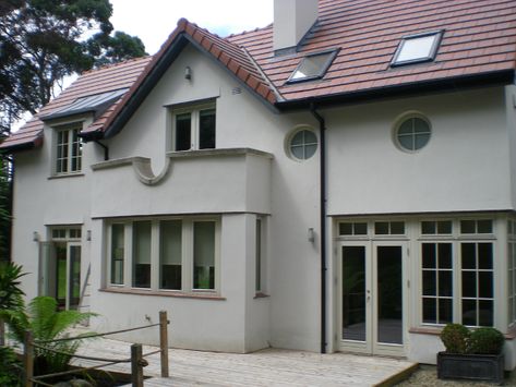 Agate Grey Windows With Render, Agate Grey Windows, Carpentry Details, House Render, Rendered Houses, Red Roof House, Exterior Elevation, Exterior Materials, House Colour