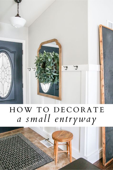 How to decorate a small entryway Small House Entry Living Room, Modern Farmhouse Entryway Ideas Small, Small Colonial Entryway, How To Style A Small Hallway, Coridoor Ideas Small, Entryway When There Isnt One, Small Entry Hallway Decor, Small Awkward Entryway Ideas, Storage Small Entryway