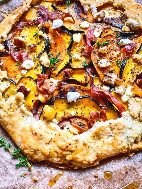 Butternut Squash Galette - Miss Cookalot Recipe With Goat Cheese, Squash Galette, Honeynut Squash, Goat Cheese Recipes, Acorn Squash, Winter Squash, Ground Pepper, Sweet Savory, Goat Cheese