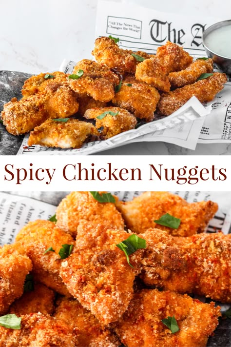 Spicy Nuggets Recipe, Wendy’s Spicy Chicken Nuggets, Chicken Nugget Seasoning, Spicy Chicken Nuggets Air Fryer, Chicken Nugget Tacos, Spicy Breaded Chicken Recipes, Spicy Chicken Seasoning, Spicy Chicken Nuggets Recipe, Breaded Scallops