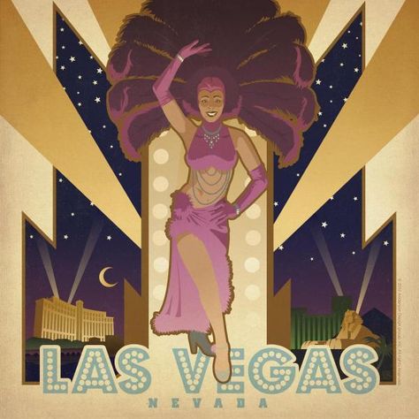 Anderson Design Group - Las Vegas Square - Fine Art Print Vegas Postcard, Retro Vegas, Vegas Showgirl, Anderson Design Group, Retro Artwork, Canvas Banner, Nostalgic Art, Vinyl Stickers Laptop, Book Vintage