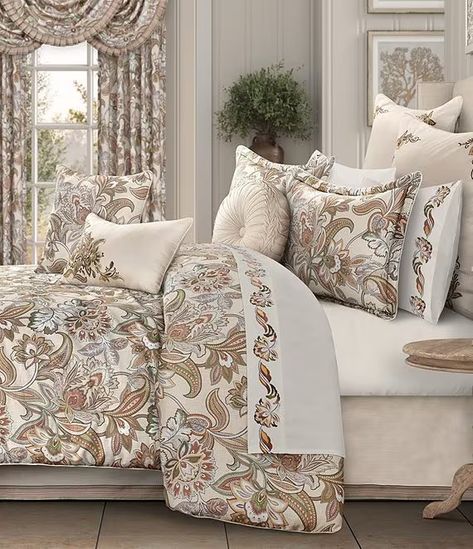 J. Queen New York Captiva Jacobean Floral Print Comforter Set | Dillard's Luxury Master Bedrooms Decor Classy, Elegant Master Bedrooms Decor Modern, King Bed Styling, Classy Bedroom Ideas For Women, Gold Bedding Sets, Elegant Comforter Sets, Bedroom Set Designs, Future Decor, Luxury Bedroom Sets